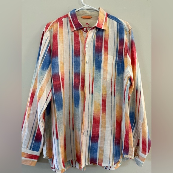 Tommy Bahama Relax Linen Button Front Dress Shirt Casual Stripe Breezer Sunset L - Picture 2 of 14